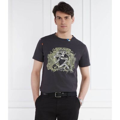 Guess T-shirt JAPANESE IDEOG Regular Fit grafitowy S Guess T-shirt JAPANESE IDEOG Regular Fit grafitowy S