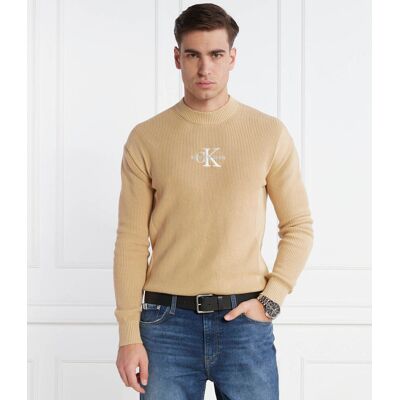 Calvin Klein Jeans Sweter Slim Fit beżowy XL Calvin Klein Jeans Sweter Slim Fit beżowy XL