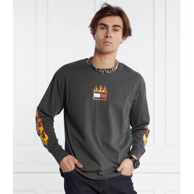 Tommy Jeans Longsleeve TJM L/S BURNING BADGE TEE Regular Fit grafitowy S Tommy Jeans Longsleeve TJM L/S BURNING BADGE TEE Regular Fit grafitowy S