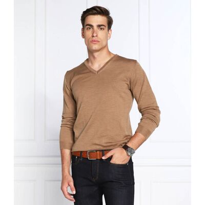 Oscar Jacobson Wełniany sweter Regular Fit brązowy XXL Oscar Jacobson Wełniany sweter Regular Fit brązowy XXL