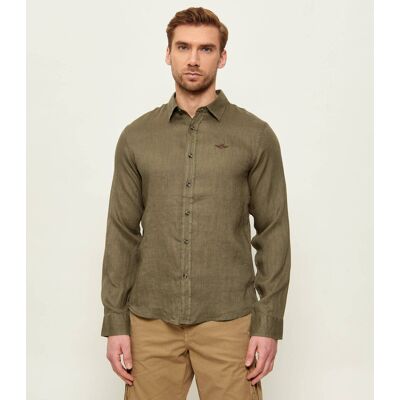 Aeronautica Militare Lniana koszula Regular Fit oliwkowy XL Aeronautica Militare Lniana koszula Regular Fit oliwkowy XL