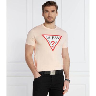 Guess T-shirt Slim Fit pudrowy róż XL Guess T-shirt Slim Fit pudrowy róż XL