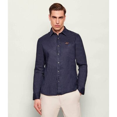 Aeronautica Militare Lniana koszula Regular Fit granatowy M Aeronautica Militare Lniana koszula Regular Fit granatowy M