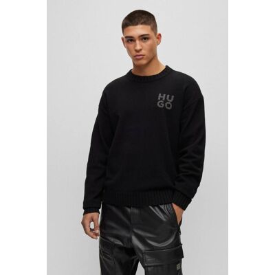 HUGO Wełniany sweter San Cassio-L Regular Fit czarny L HUGO Wełniany sweter San Cassio-L Regular Fit czarny L