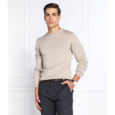 Oscar Jacobson Wełniany sweter Custer Slim Fit beżowy XL Oscar Jacobson Wełniany sweter Custer Slim Fit beżowy XL