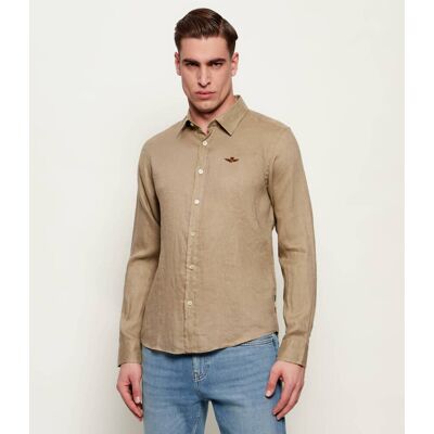 Aeronautica Militare Lniana koszula Regular Fit beżowy M Aeronautica Militare Lniana koszula Regular Fit beżowy M