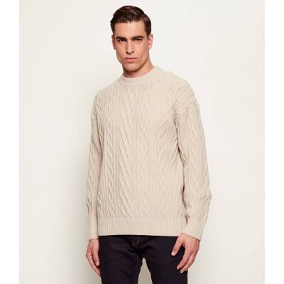 Boss ORANGE Wełniany sweter Kableto Loose fit beżowy M Boss ORANGE Wełniany sweter Kableto Loose fit beżowy M