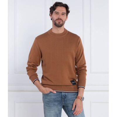 Tommy Hilfiger Sweter MONOTYPE GS TIPPED Regular Fit z dodatkiem jedwabiu brązowy L Tommy Hilfiger Sweter MONOTYPE GS TIPPED Regular Fit z dodatkiem jedwabiu brązowy L