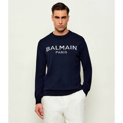 Balmain Wełniany sweter Regular Fit granatowy L Balmain Wełniany sweter Regular Fit granatowy L