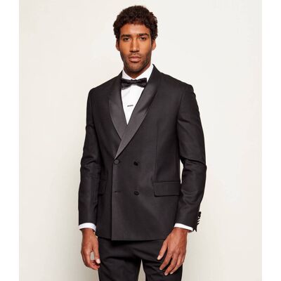 HUGO Marynarka Karlo254E1X Modern fit z dodatkiem wełny czarny 48 HUGO Marynarka Karlo254E1X Modern fit z dodatkiem wełny czarny 48