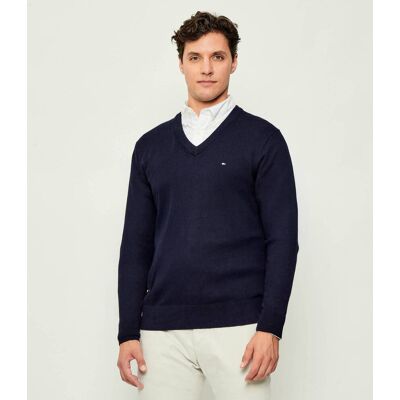 Tommy Hilfiger Sweter Regular Fit z dodatkiem kaszmiru granatowy XXL Tommy Hilfiger Sweter Regular Fit z dodatkiem kaszmiru granatowy XXL
