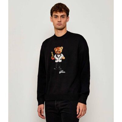 Philipp Plein Sweter Teddy Bear Regular Fit z dodatkiem wełny czarny XXL Philipp Plein Sweter Teddy Bear Regular Fit z dodatkiem wełny czarny XXL