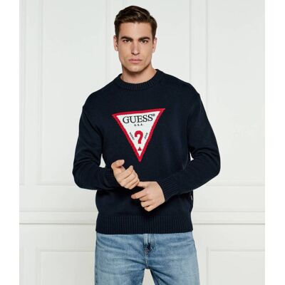 Guess Jeans Sweter Regular Fit granatowy M Guess Jeans Sweter Regular Fit granatowy M