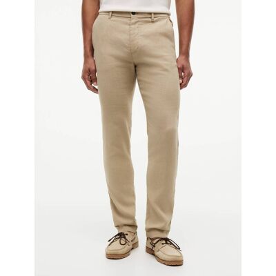 Tommy Hilfiger Lniane spodnie chino DENTON Slim Fit beżowy 36/32 Tommy Hilfiger Lniane spodnie chino DENTON Slim Fit beżowy 36/32