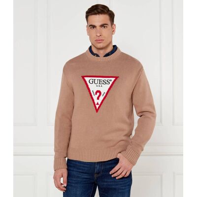 Guess Jeans Sweter Regular Fit brązowy L Guess Jeans Sweter Regular Fit brązowy L