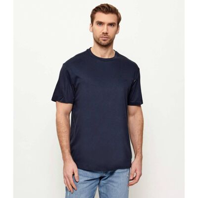 Guess T-shirt Regular Fit z dodatkiem jedwabiu granatowy L Guess T-shirt Regular Fit z dodatkiem jedwabiu granatowy L