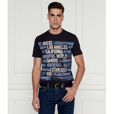 Guess T-shirt WORLD FAMOUS Regular Fit granatowy L Guess T-shirt WORLD FAMOUS Regular Fit granatowy L