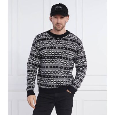 Kenzo Wełniany sweter JACQUARD REGULAR JUMPER Regular Fit czarny M Kenzo Wełniany sweter JACQUARD REGULAR JUMPER Regular Fit czarny M