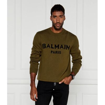 Balmain Wełniany sweter Regular Fit oliwkowy XXL Balmain Wełniany sweter Regular Fit oliwkowy XXL