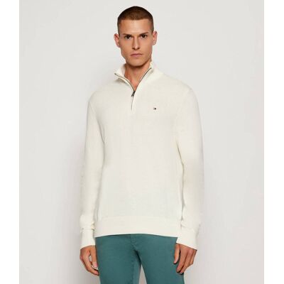 Tommy Hilfiger Sweter ZIP MOCK Regular Fit z dodatkiem kaszmiru ecru L Tommy Hilfiger Sweter ZIP MOCK Regular Fit z dodatkiem kaszmiru ecru L