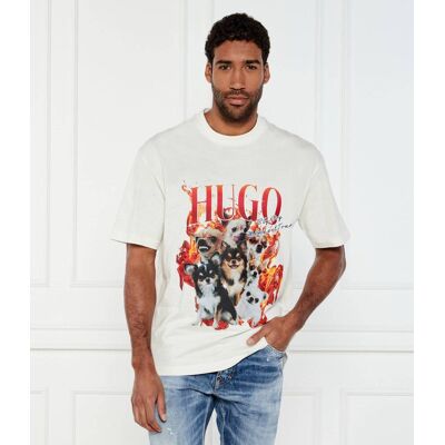 HUGO T-shirt Dugie Oversize fit biały M HUGO T-shirt Dugie Oversize fit biały M