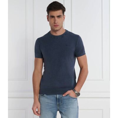 Guess T-shirt Regular Fit z dodatkiem jedwabiu granatowy XL Guess T-shirt Regular Fit z dodatkiem jedwabiu granatowy XL