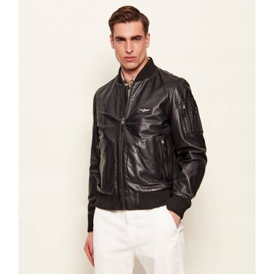 Aeronautica Militare Skórzana kurtka bomber Regular Fit czarny 50 Aeronautica Militare Skórzana kurtka bomber Regular Fit czarny 50