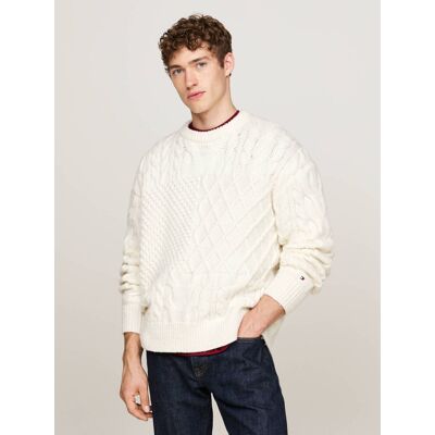 Tommy Hilfiger Wełniany sweter Regular Fit ecru L Tommy Hilfiger Wełniany sweter Regular Fit ecru L