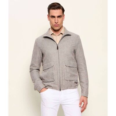 Herno Lniana kurtka bomber Regular Fit brązowy 52 Herno Lniana kurtka bomber Regular Fit brązowy 52