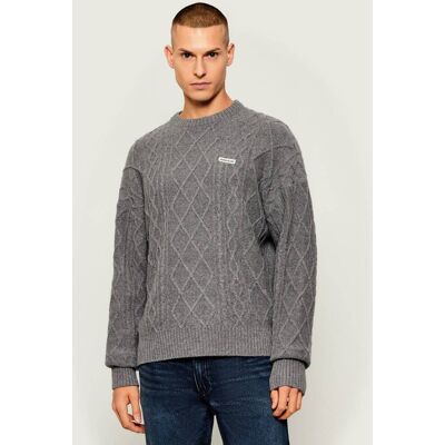 Guess Jeans Sweter Relaxed fit z dodatkiem wełny szary L Guess Jeans Sweter Relaxed fit z dodatkiem wełny szary L