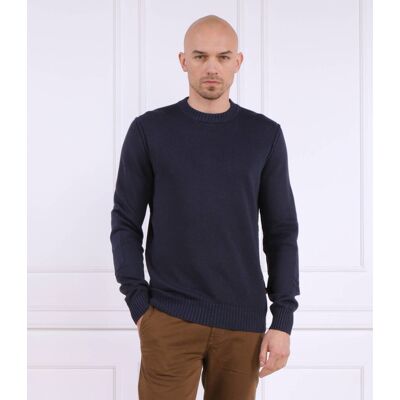 Boss ORANGE Sweter Aropo 10247951 01 Regular Fit z dodatkiem lnu granatowy S Boss ORANGE Sweter Aropo 10247951 01 Regular Fit z dodatkiem lnu granatowy S