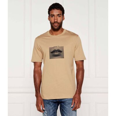 HUGO T-shirt Deterni Regular Fit beżowy M HUGO T-shirt Deterni Regular Fit beżowy M