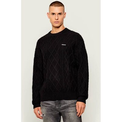 Guess Jeans Sweter Relaxed fit z dodatkiem wełny czarny L Guess Jeans Sweter Relaxed fit z dodatkiem wełny czarny L