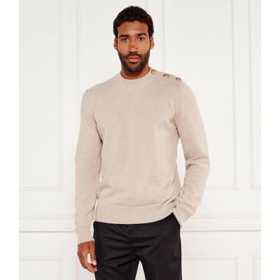 Balmain Wełniany sweter Regular Fit z dodatkiem kaszmiru beżowy XL Balmain Wełniany sweter Regular Fit z dodatkiem kaszmiru beżowy XL