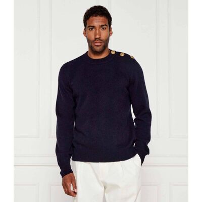 Balmain Wełniany sweter Regular Fit z dodatkiem kaszmiru granatowy XL Balmain Wełniany sweter Regular Fit z dodatkiem kaszmiru granatowy XL