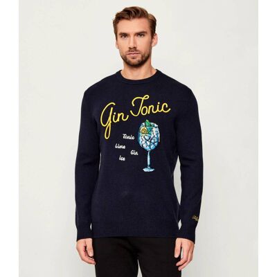 ST.Barth Sweter Heron DRINK GIN Regular Fit z dodatkiem wełny i kaszmiru granatowy S ST.Barth Sweter Heron DRINK GIN Regular Fit z dodatkiem wełny i kaszmiru granatowy S
