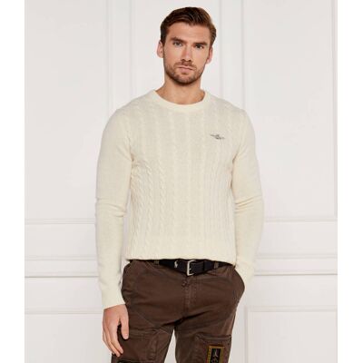 Aeronautica Militare Wełniany sweter Regular Fit ecru XXXL Aeronautica Militare Wełniany sweter Regular Fit ecru XXXL
