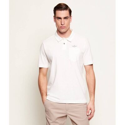 Aeronautica Militare Polo Regular Fit z dodatkiem lnu biały XL Aeronautica Militare Polo Regular Fit z dodatkiem lnu biały XL