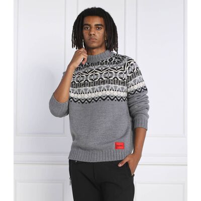 HUGO Wełniany sweter Steenor Relaxed fit szary S HUGO Wełniany sweter Steenor Relaxed fit szary S