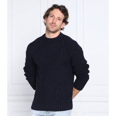 HUGO Wełniany sweter Scablito Regular Fit granatowy M HUGO Wełniany sweter Scablito Regular Fit granatowy M