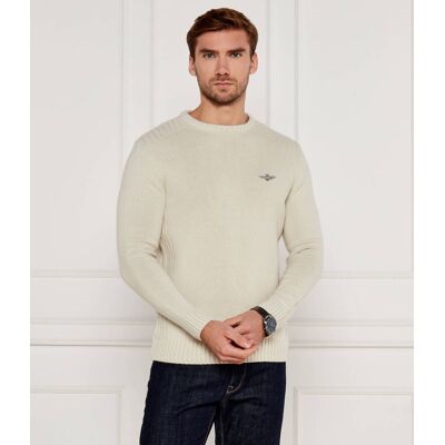 Aeronautica Militare Sweter GIROCOLLO Regular Fit z dodatkiem wełny beżowy XL Aeronautica Militare Sweter GIROCOLLO Regular Fit z dodatkiem wełny beżowy XL
