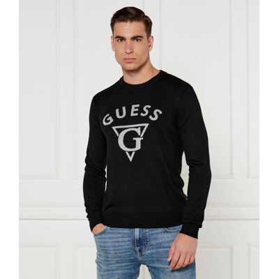 Guess Sweter EDGAR Regular Fit z dodatkiem jedwabiu czarny XL Guess Sweter EDGAR Regular Fit z dodatkiem jedwabiu czarny XL