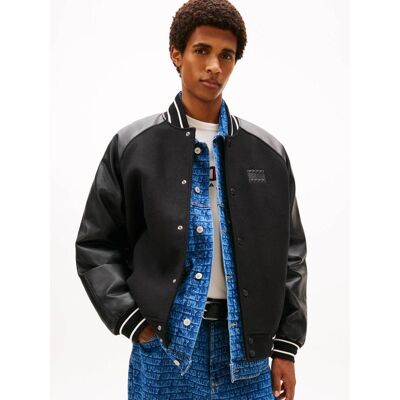 Tommy Jeans Kurtka bomber Regular Fit z dodatkiem wełny czarny L Tommy Jeans Kurtka bomber Regular Fit z dodatkiem wełny czarny L
