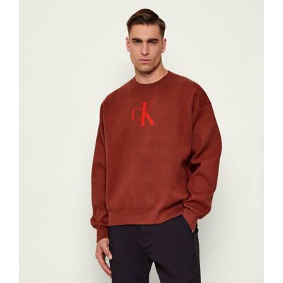 Calvin Klein Jeans Sweter Relaxed fit z dodatkiem kaszmiru czerwony M Calvin Klein Jeans Sweter Relaxed fit z dodatkiem kaszmiru czerwony M