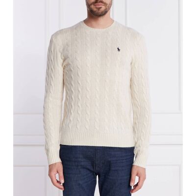 Polo Ralph Lauren Wełniany sweter Slim Fit z dodatkiem kaszmiru ecru XXL Polo Ralph Lauren Wełniany sweter Slim Fit z dodatkiem kaszmiru ecru XXL