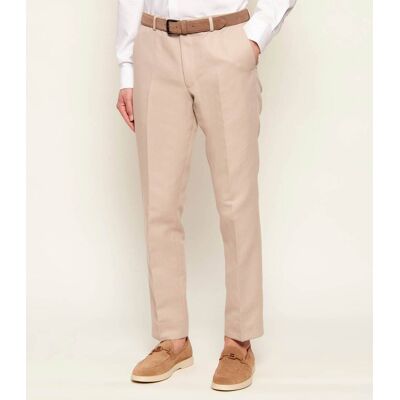 Oscar Jacobson Spodnie Dandy Slim Fit z dodatkiem lnu beżowy 54 Oscar Jacobson Spodnie Dandy Slim Fit z dodatkiem lnu beżowy 54