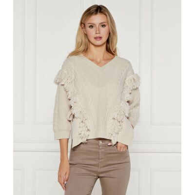 Marella SPORT Wełniany sweter Norois Regular Fit beżowy XL Marella SPORT Wełniany sweter Norois Regular Fit beżowy XL