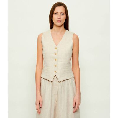 Weekend MaxMara Lniana kamizelka WKDPACE Slim Fit beżowy 36 Weekend MaxMara Lniana kamizelka WKDPACE Slim Fit beżowy 36