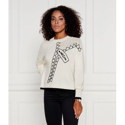 Marc Cain Wełniany sweter Loose fit z dodatkiem kaszmiru kremowy 42 Marc Cain Wełniany sweter Loose fit z dodatkiem kaszmiru kremowy 42