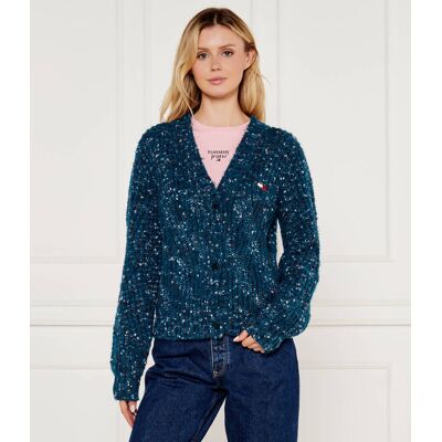 Tommy Jeans Kardigan Relaxed fit z dodatkiem wełny morski L Tommy Jeans Kardigan Relaxed fit z dodatkiem wełny morski L